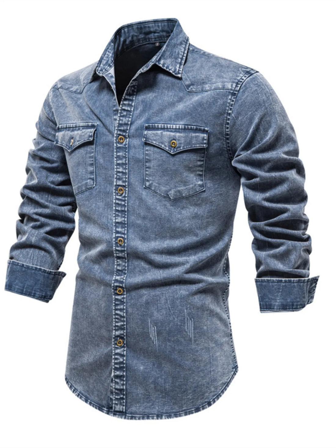 Men's Button Up Long Sleeve Denim Shirt - cas7m