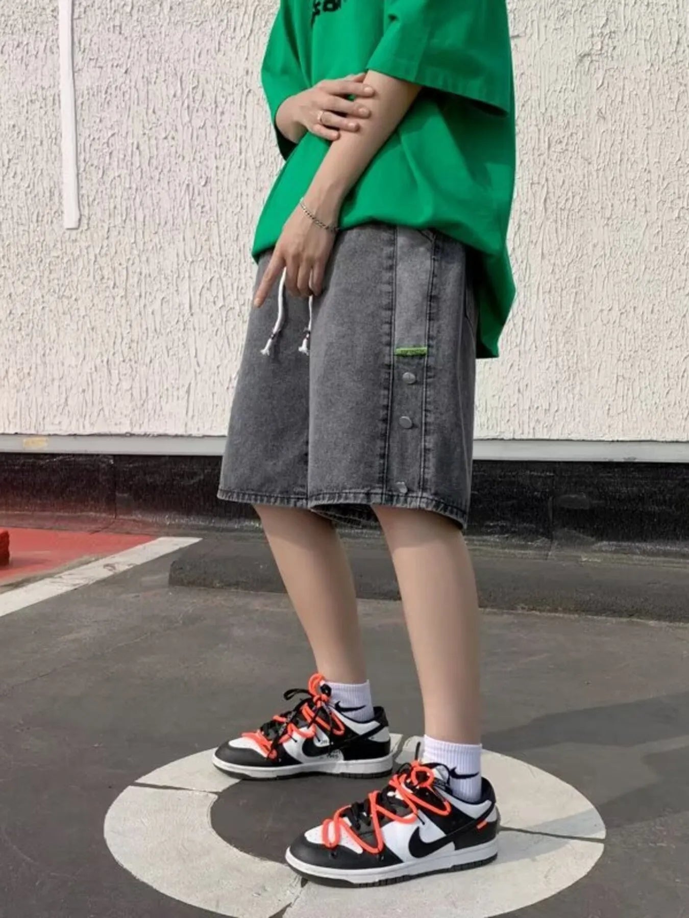 Men's Plus Size Casual Loose Fit Denim Shorts with Drawstring - cas7m