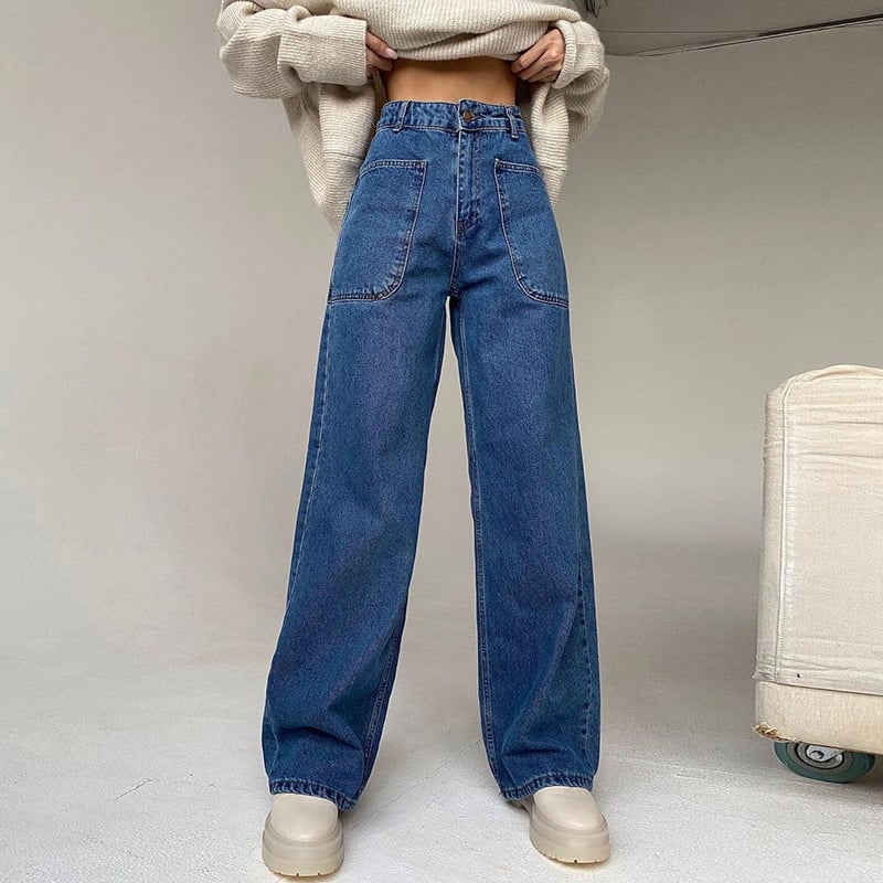 High Waist Wide Leg Casual Pants with Patch Pockets