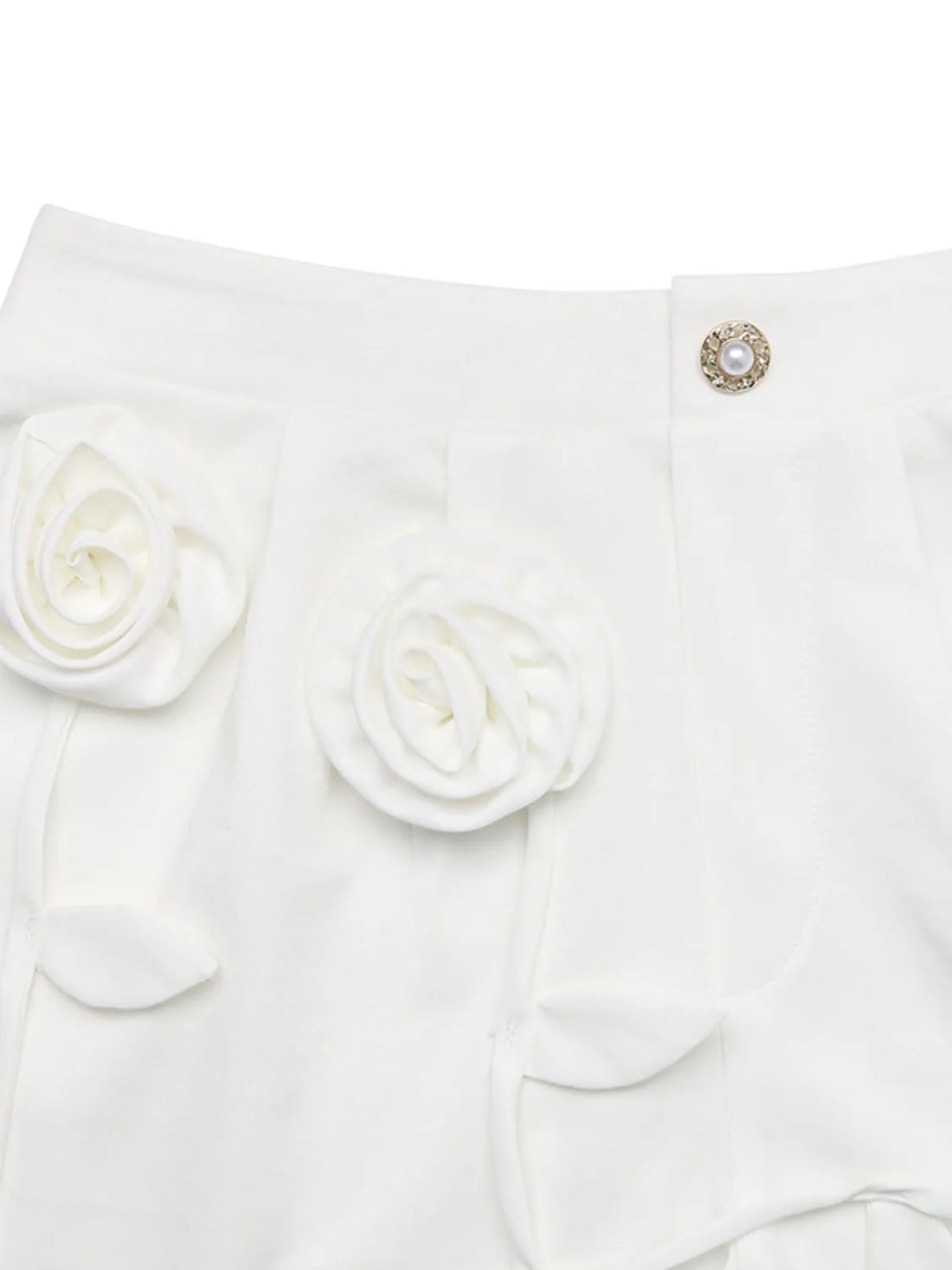 3D Flower Applique High-Waisted Shorts - cas7m