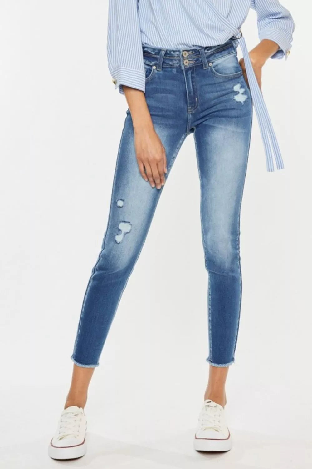Kancan Distressed Raw Hem High Waist Jeans - cas7m