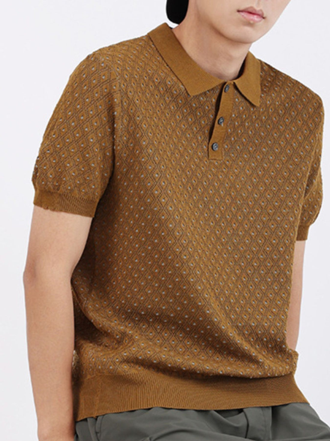 Men's Plus Size Diamond Pattern Short Sleeve Polo - cas7m
