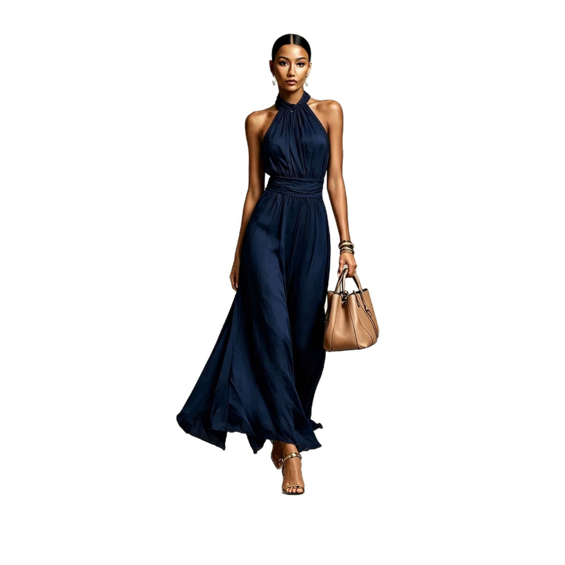 Resort-style Waist-cinching Figure-flattering Pleated Dress - cas7m