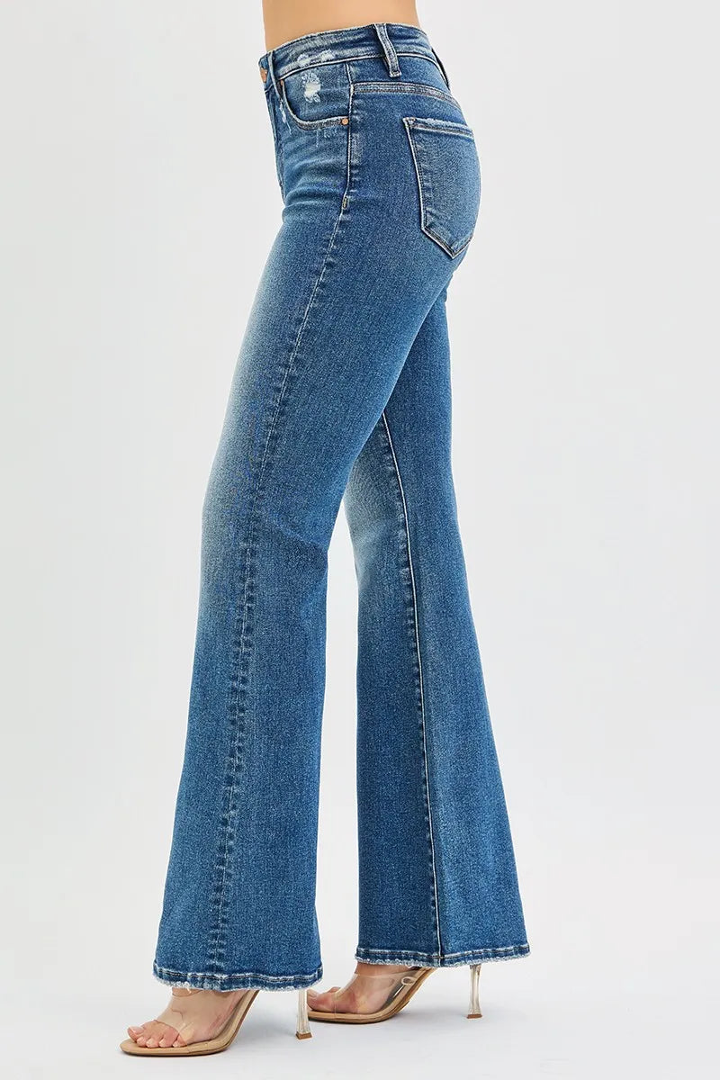 RISEN Full Size Tummy Control High Rise Flare Jeans Plus Size - cas7m
