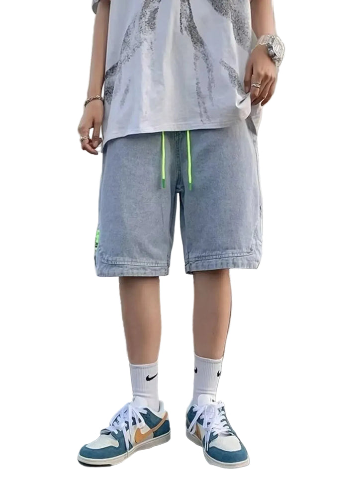 Men's Full Size Casual Loose Fit Denim Shorts with Drawstring Plus Size - cas7m