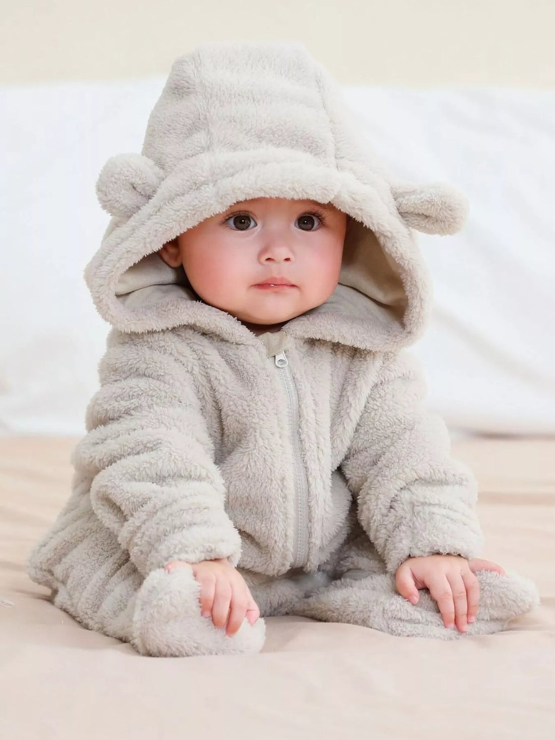 Children's Cozy Bear Hooded Fleece One-Piece - cas7m
