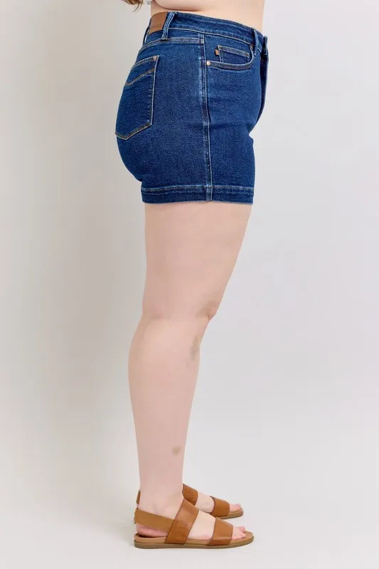 Judy Blue Full Size High Waist Tummy Control Denim Shorts Plus Size - cas7m