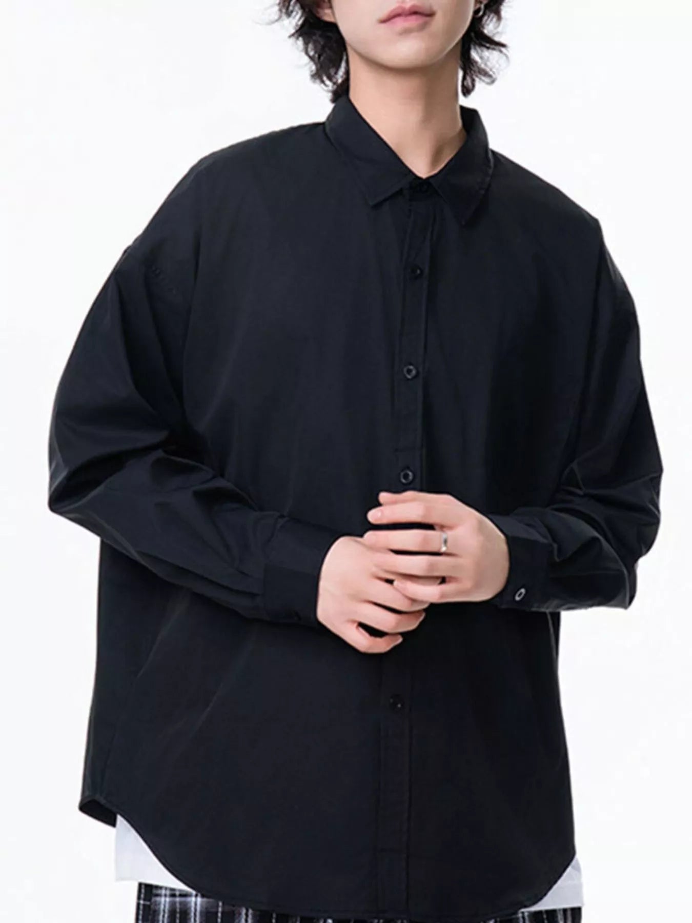 Men's Plus Size Button Up Long Sleeve Shirt - cas7m