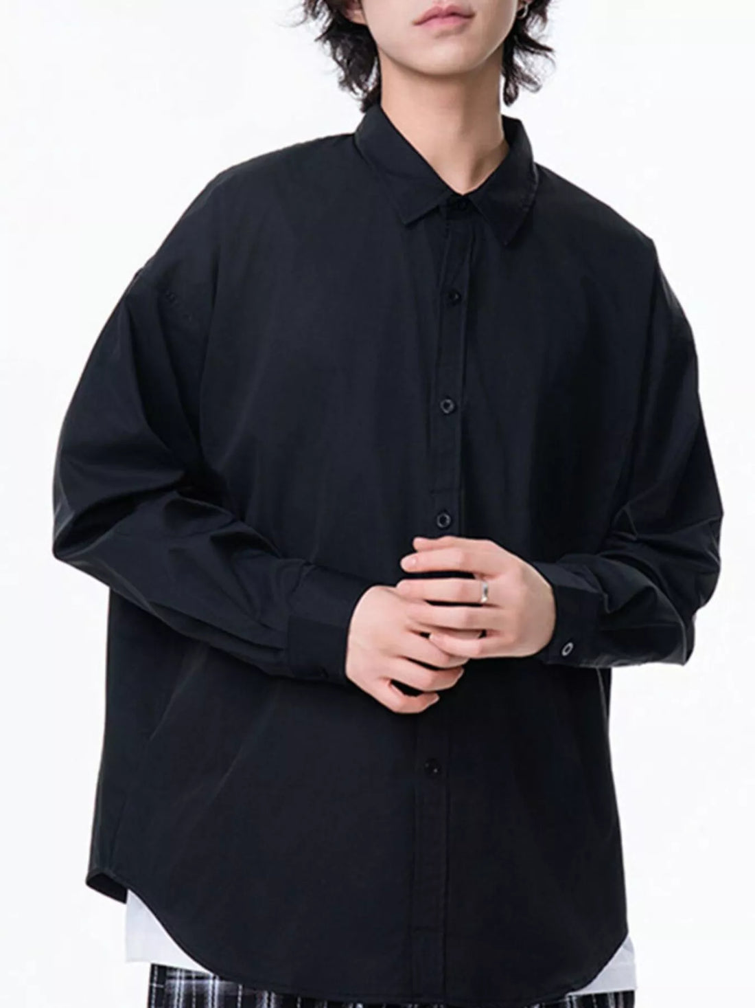 Men's Plus Size Button Up Long Sleeve Shirt - cas7m
