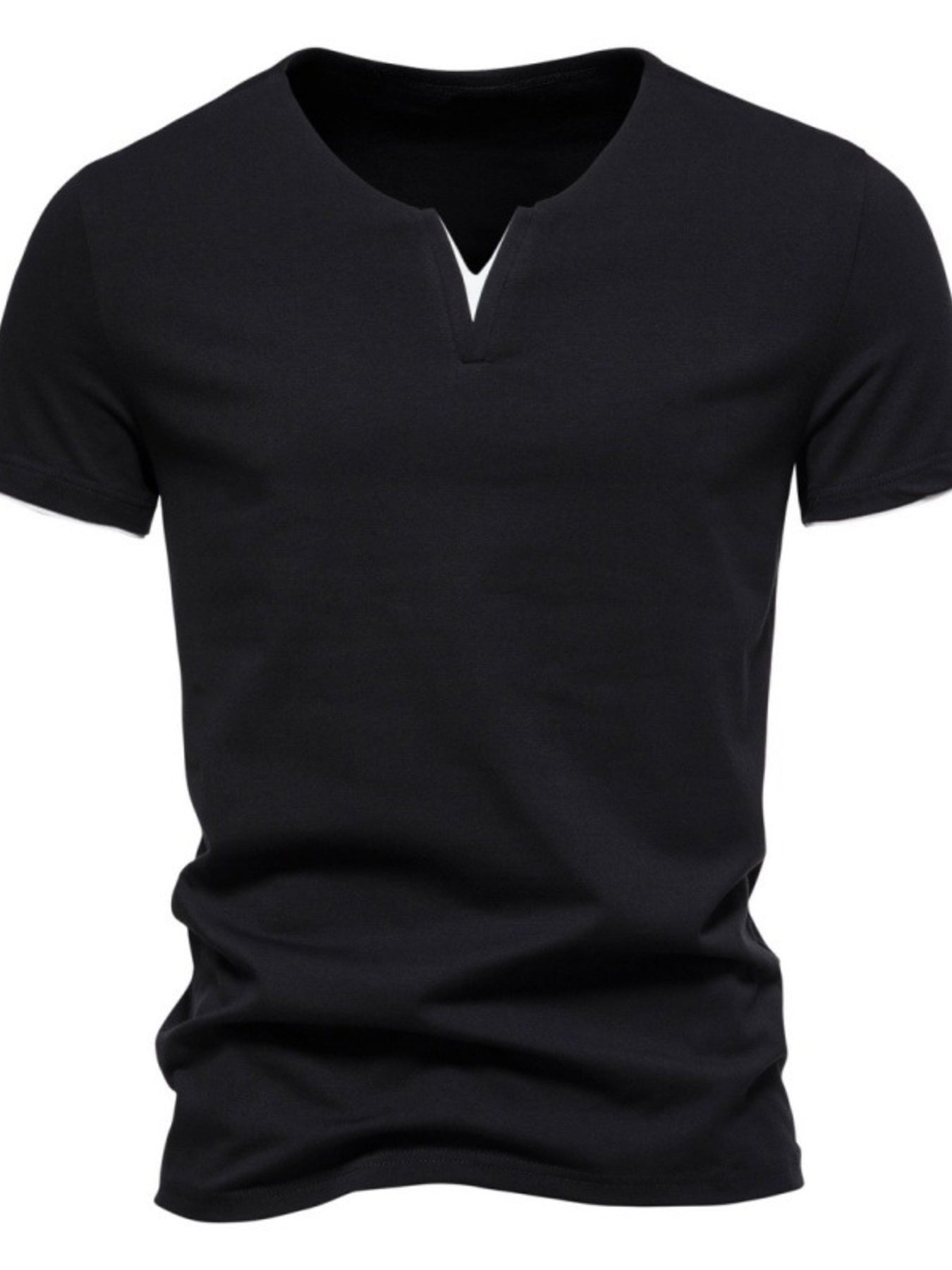 Men's Plus Size Slim Fit Notched Casual T-Shirt - cas7m