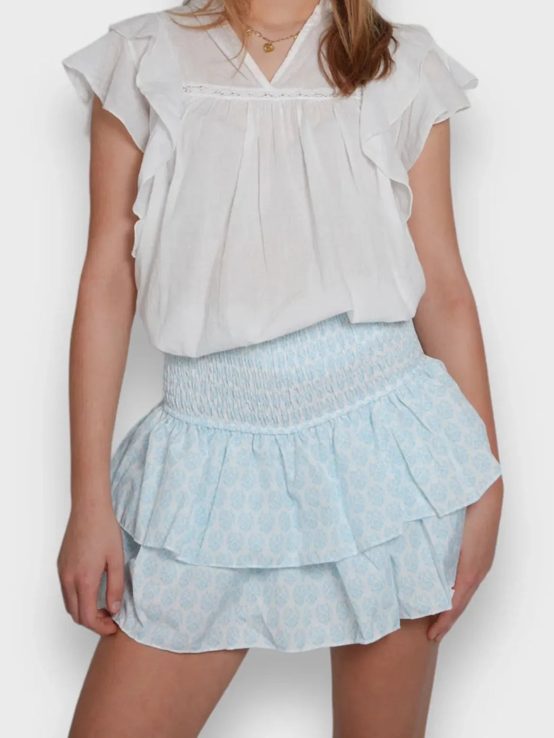Smocked Wideband Waist Layered Mini Skirt - cas7m