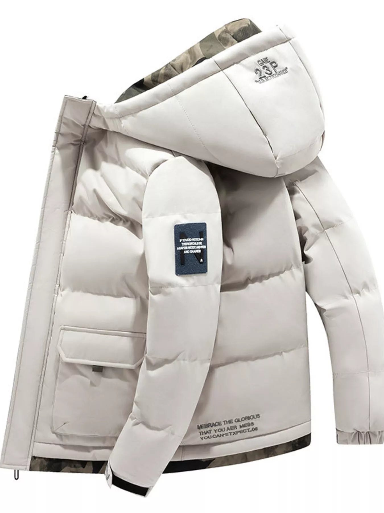 Men's Plus Size Hooded Padded Zip Up Coat - cas7m