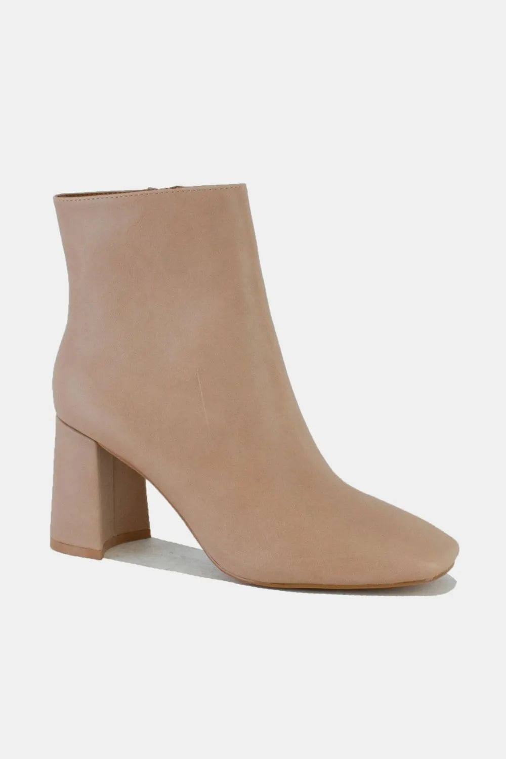 Beast Fashion PU Leather Block Heel Boots with Side Zippers - cas7m
