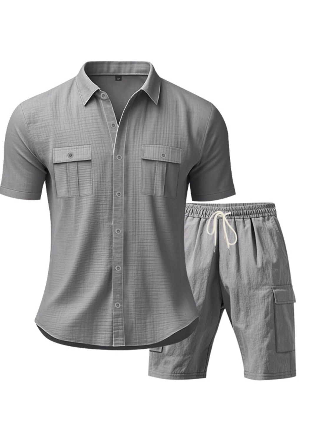 Men's Full Size Button Up Shirt and Shorts Set Plus Size - cas7m