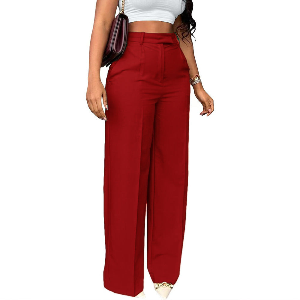 Women's High Waist Straight-leg Wide-leg Pants - cas7m