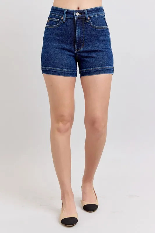 Judy Blue Full Size High Waist Tummy Control Denim Shorts Plus Size - cas7m