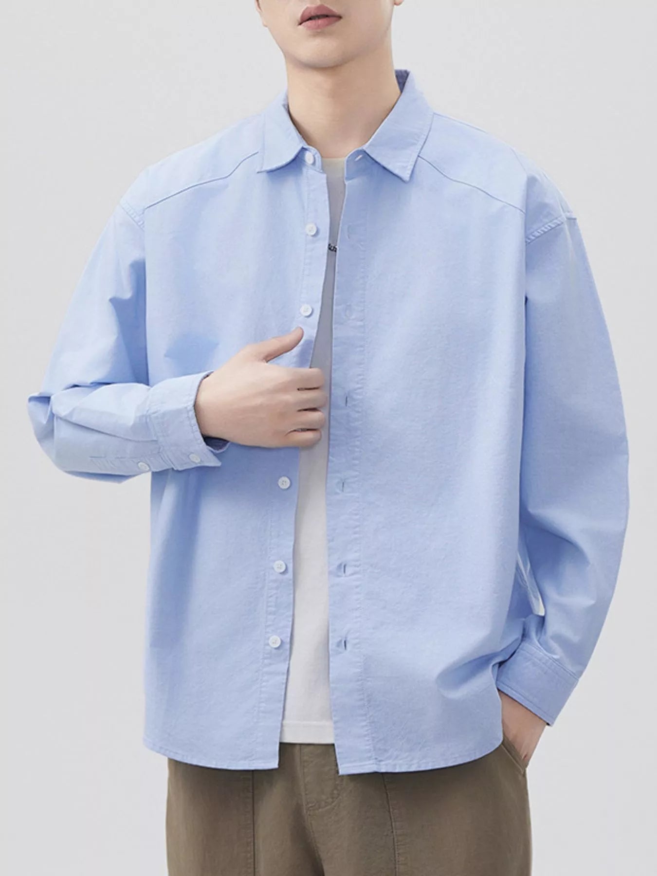 Men's Plus Size Button Up Long Sleeve Shirt - cas7m
