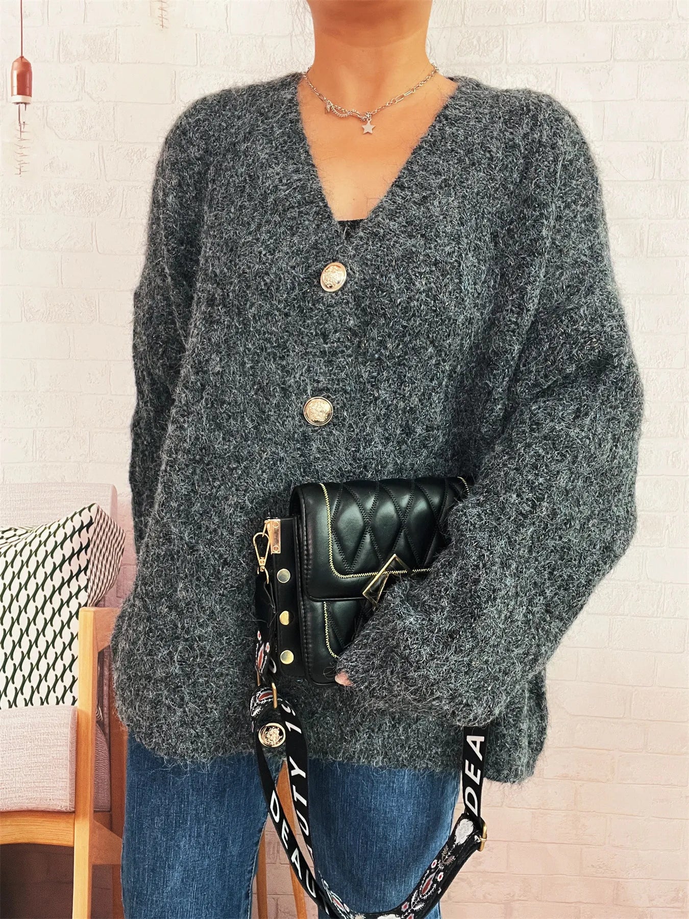 Cable Knit Button-Up Cardigan - cas7m