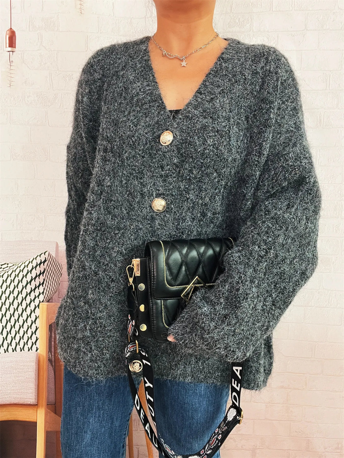 Cable Knit Button-Up Cardigan - cas7m