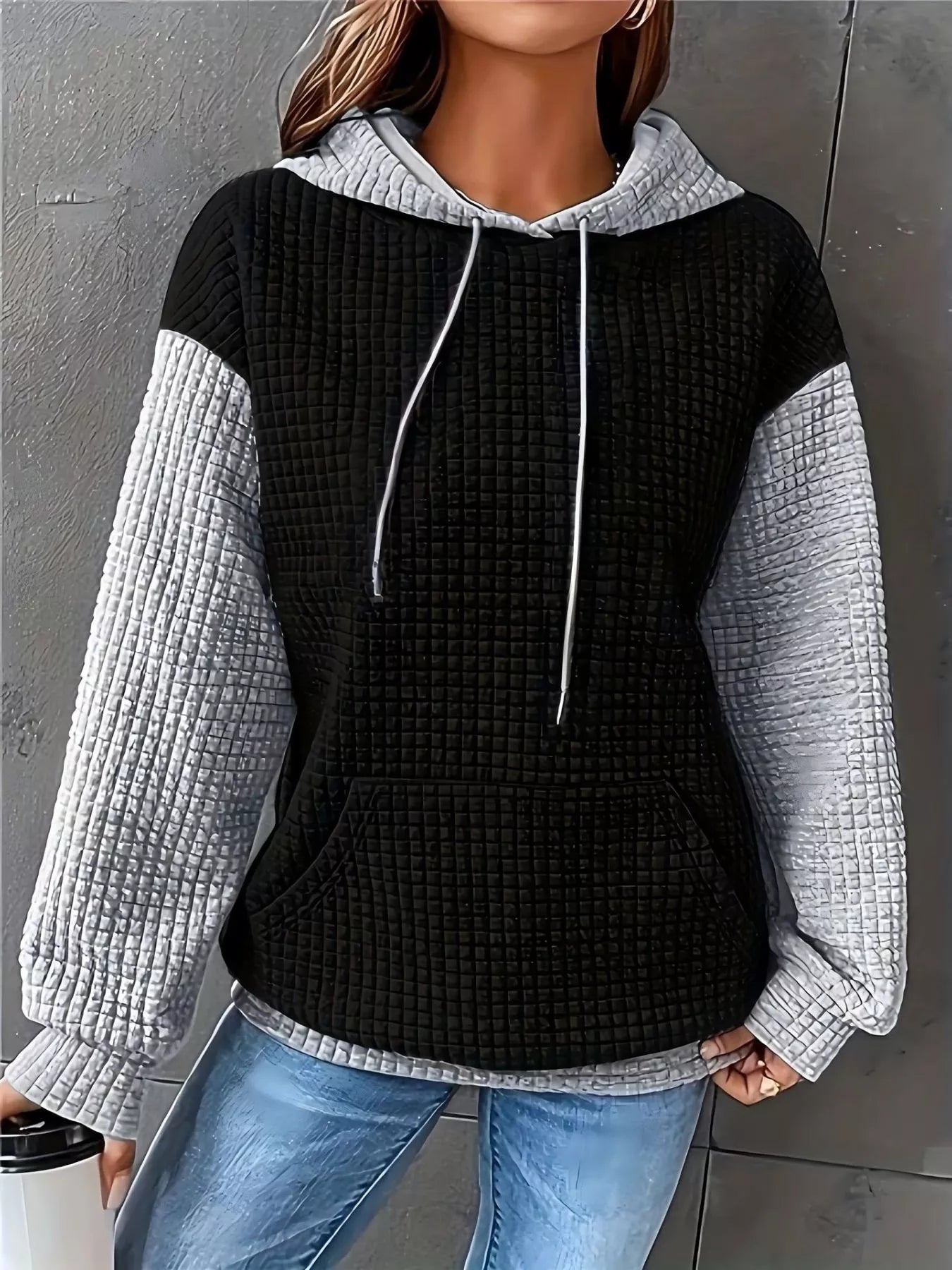 Full Size Textured Kangaroo Pocket Hoodie Plus Size - cas7m