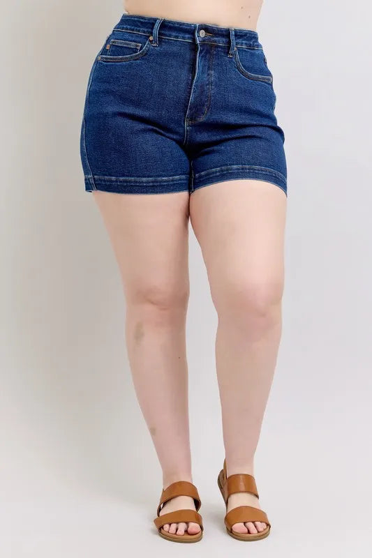 Judy Blue Full Size High Waist Tummy Control Denim Shorts Plus Size - cas7m