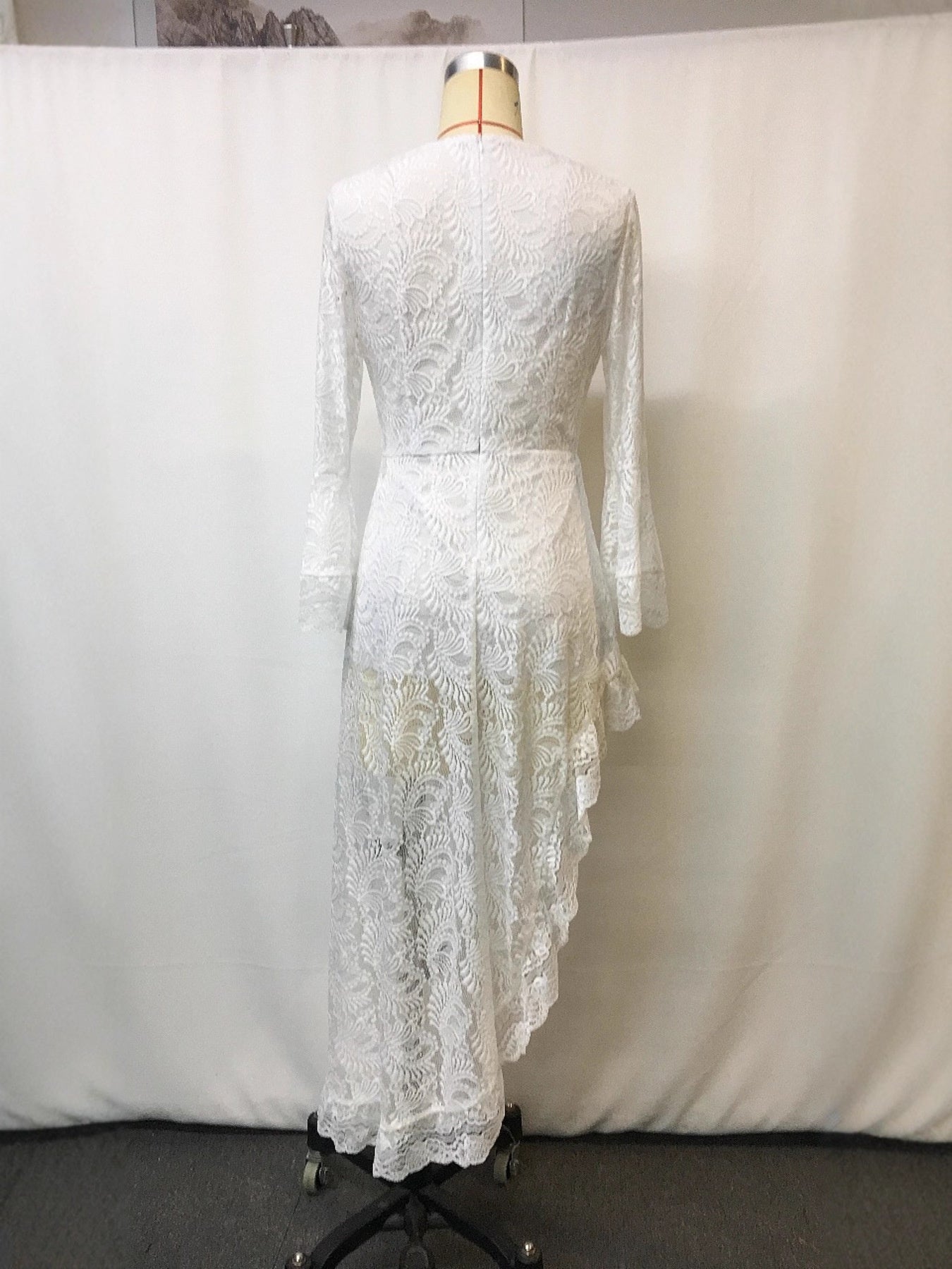 Lace High-Low V-Neck Dress - cas7m
