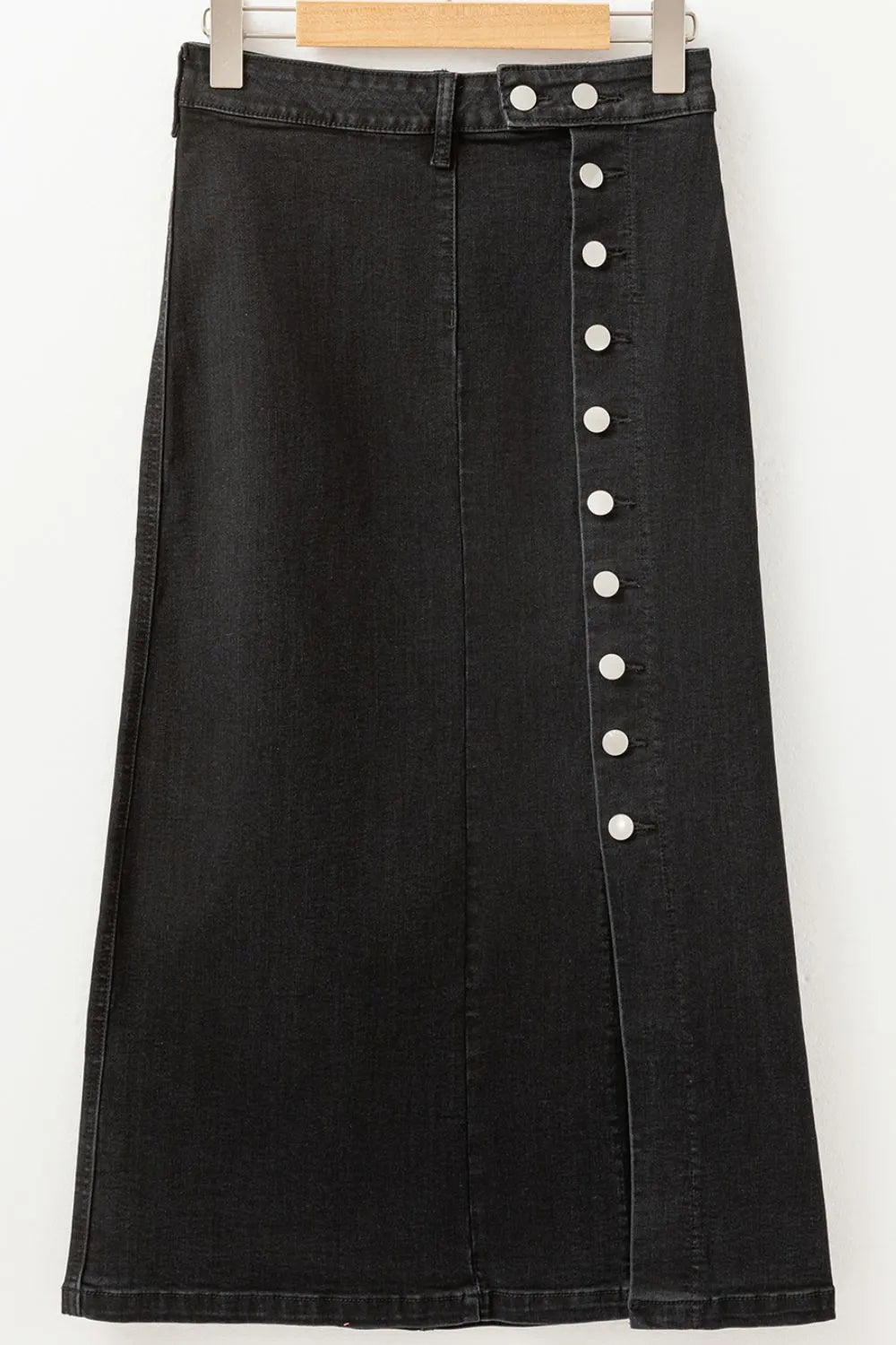 Button Fly Side Split Denim Midi Skirt - cas7m