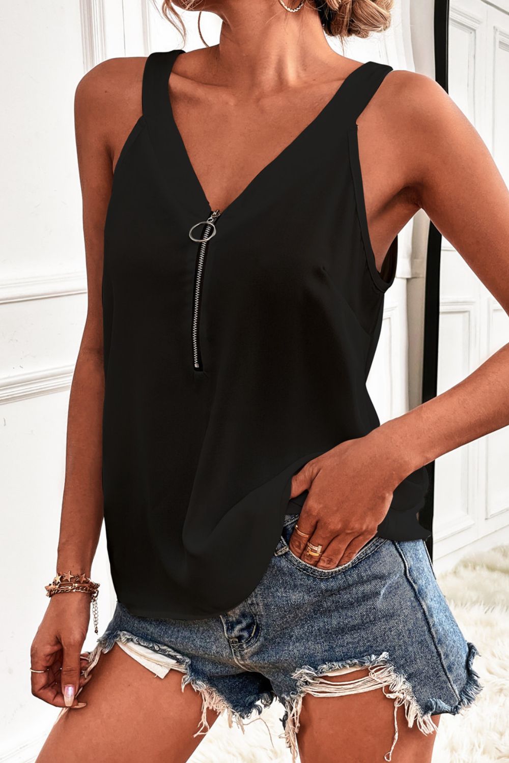 Half-Zip Scoop Neck Tank - cas7m