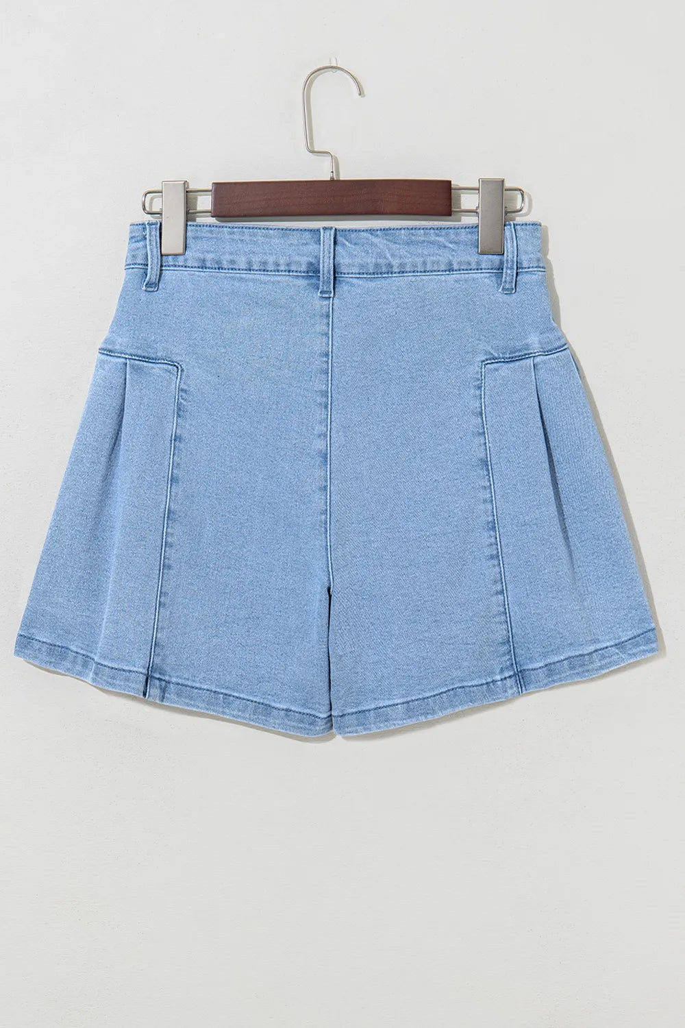 Pleated Patchwork Panel Lightweight Denim Shorts - cas7m