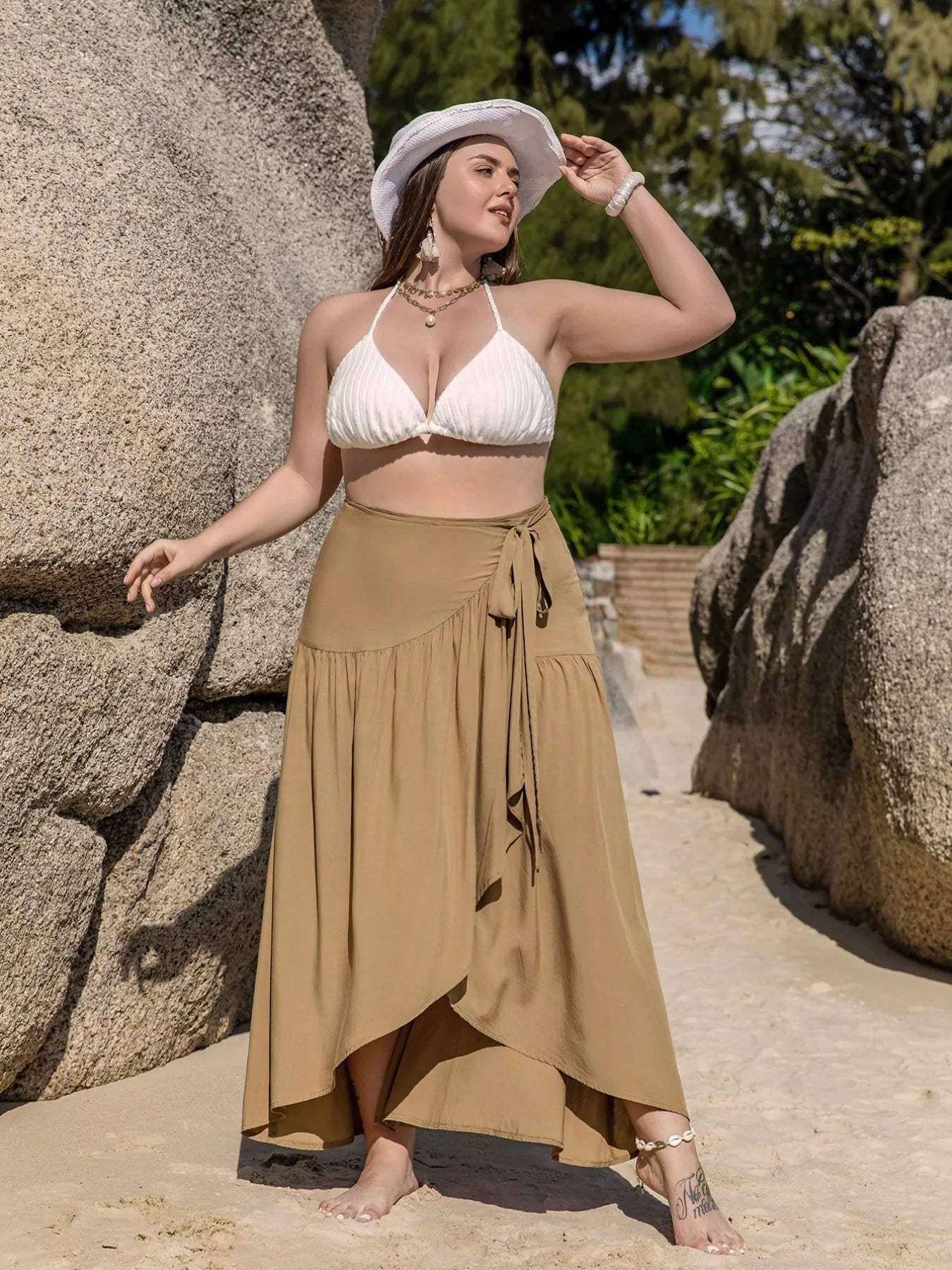 Plus Size High-Low Skirt with Tie Detail - cas7m