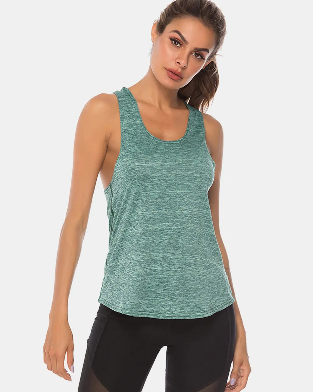 Full Size Scoop Neck Wide Strap Active Tank - cas7m