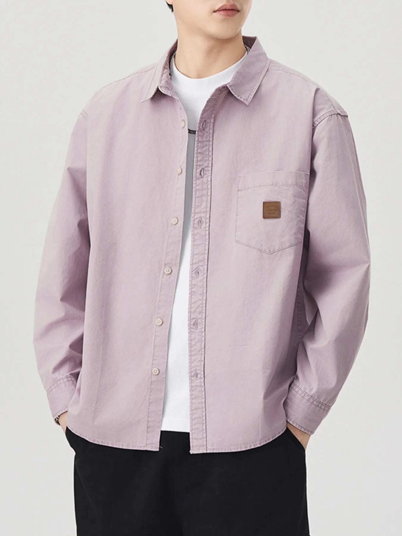 Men's Plus Size Button Up Long Sleeve Shirt - cas7m