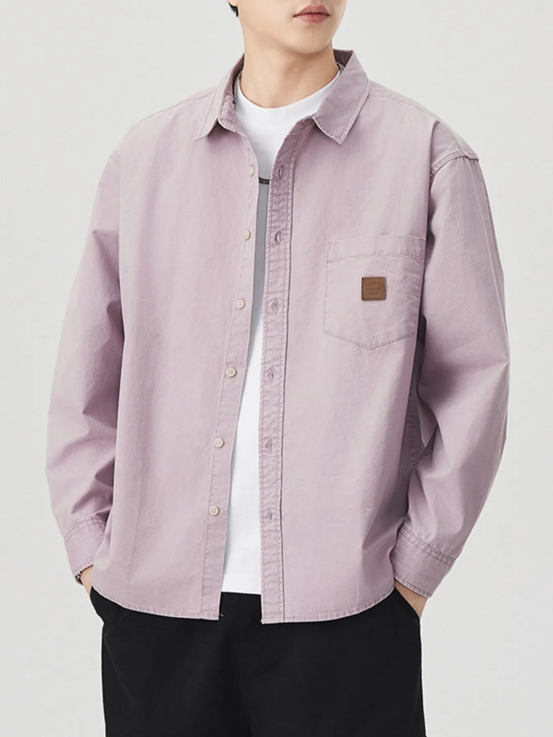 Men's Plus Size Button Up Long Sleeve Shirt - cas7m