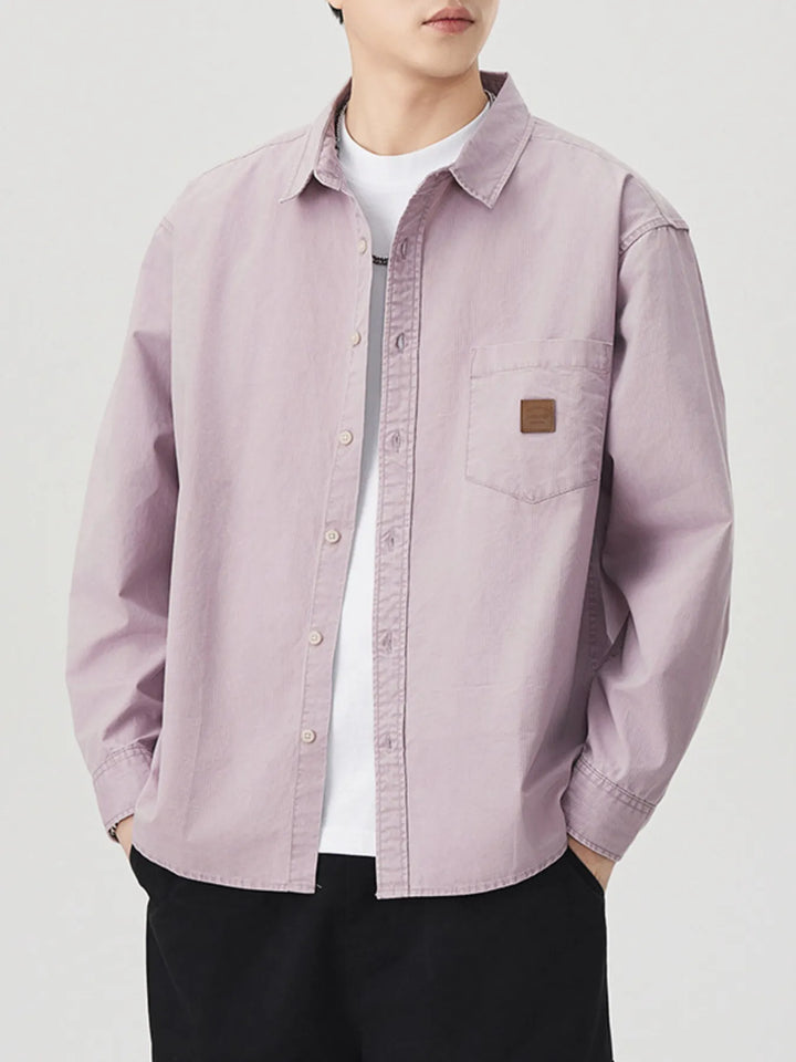 Men's Plus Size Button Up Long Sleeve Shirt - cas7m