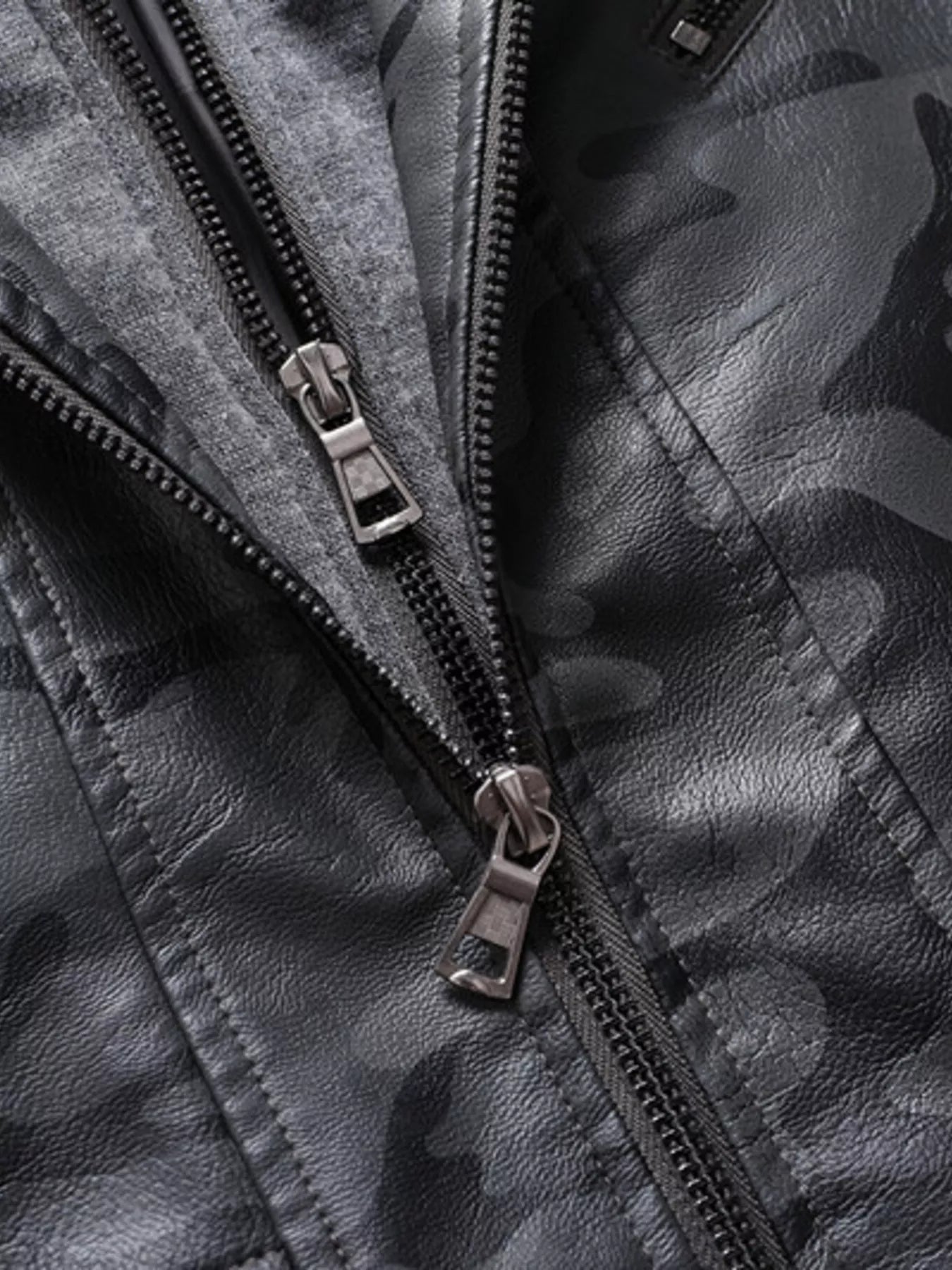 Men's Full Size Camouflage Hooded Faux Leather Jacket Plus Size - cas7m
