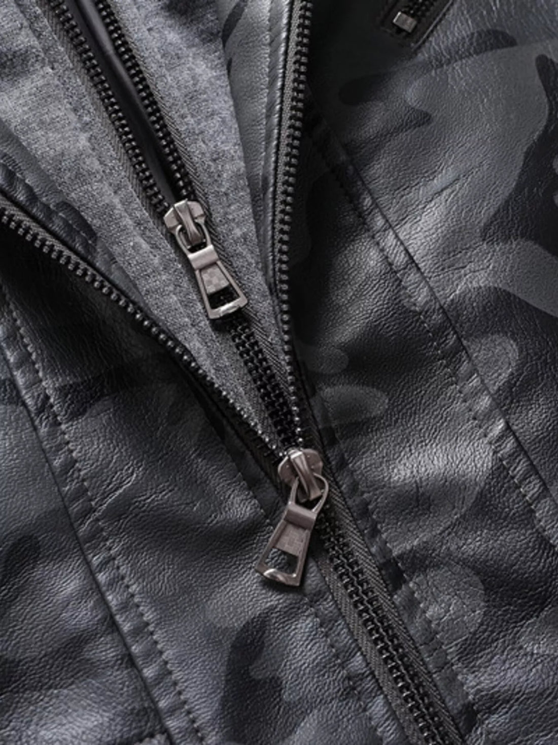 Men's Full Size Camouflage Hooded Faux Leather Jacket Plus Size - cas7m