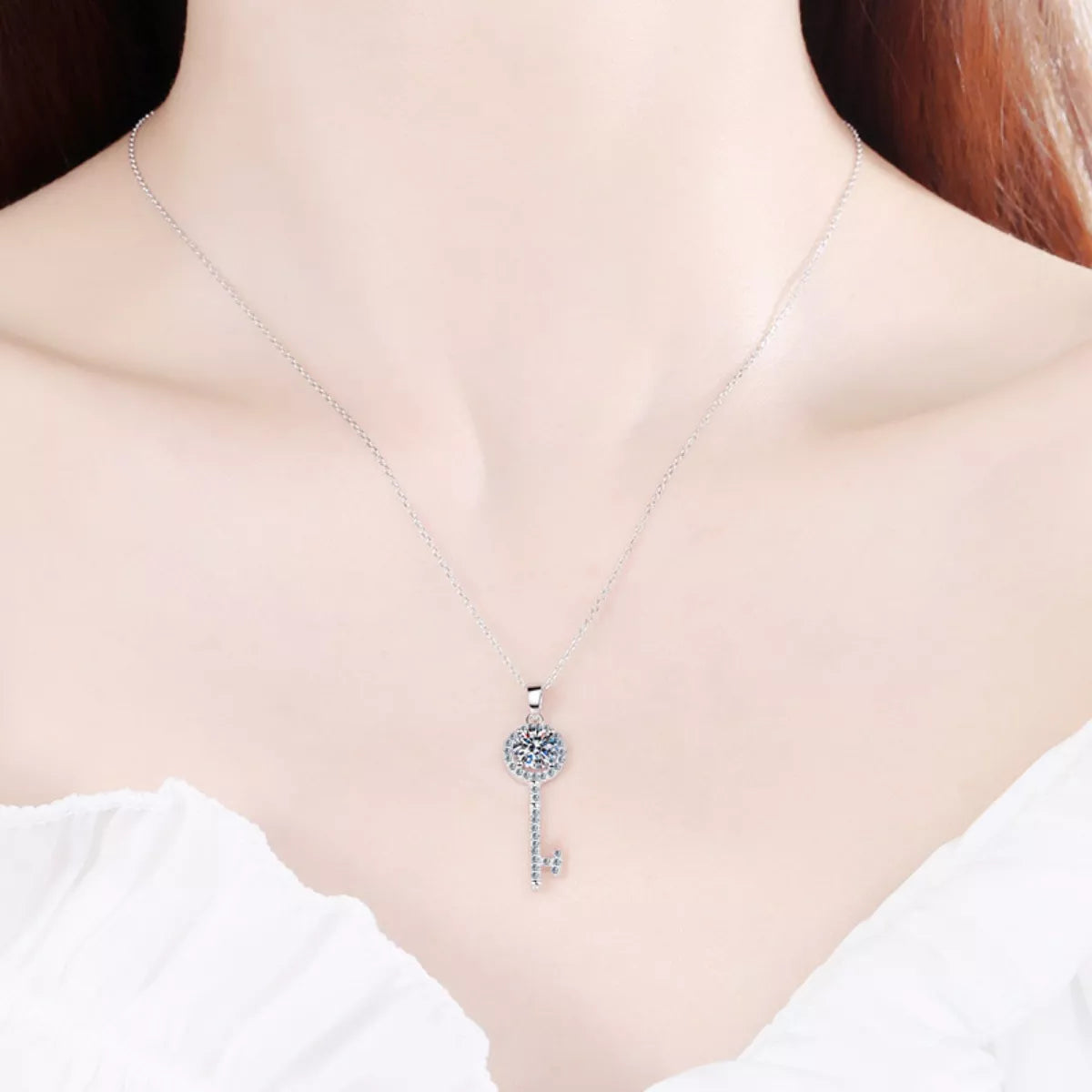 1 Carat 925 Sterling Silver Moissanite Key Pendant Necklace - cas7m