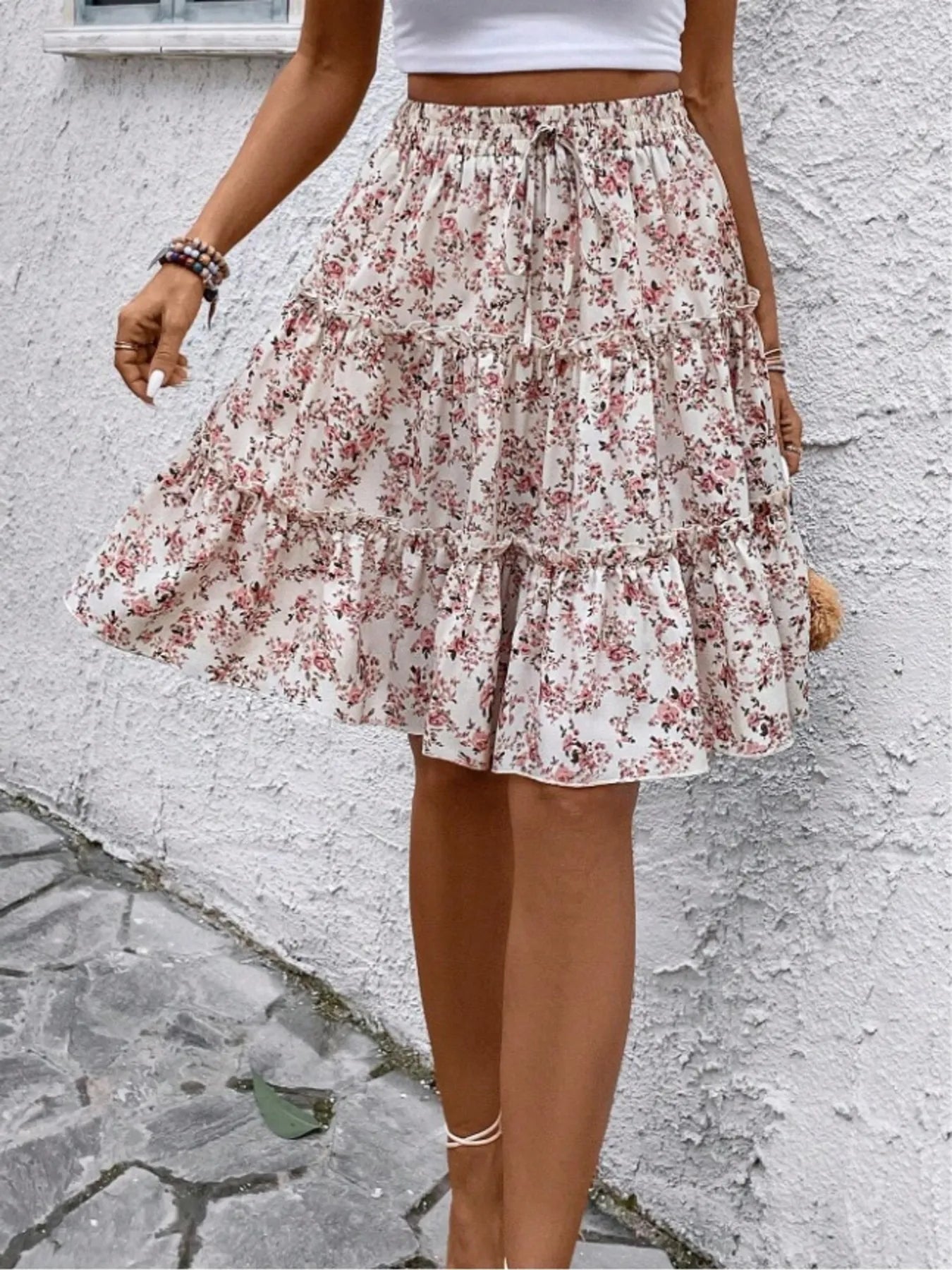 Floral Print Midi Skirt - cas7m
