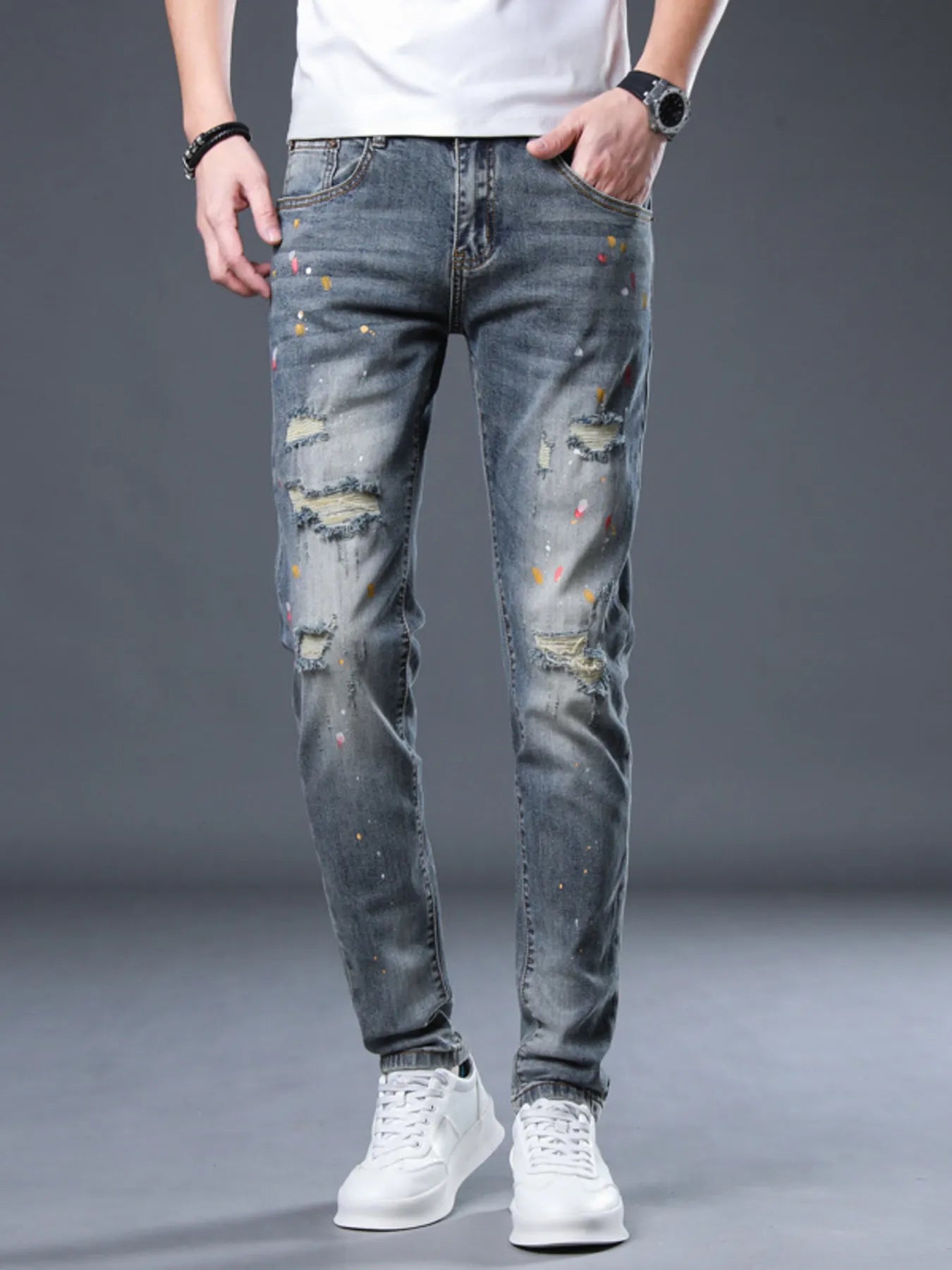 Men's Distressed Slim Fit Jeans - cas7m