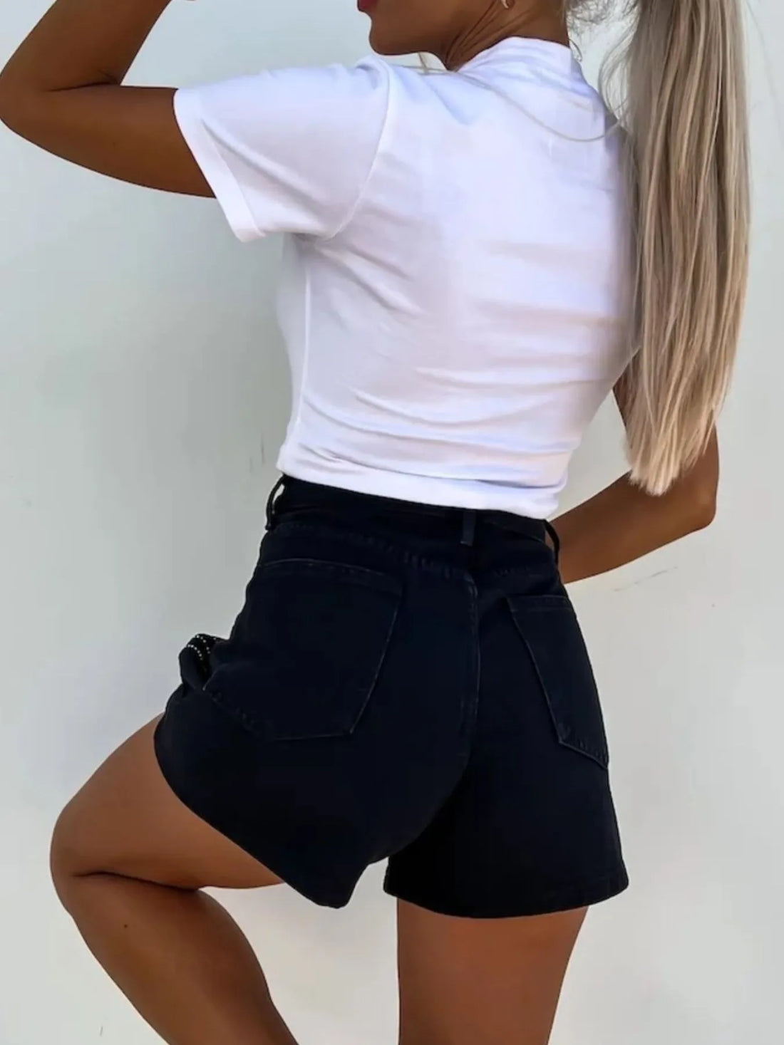 High Waist Wash Denim Shorts - cas7m