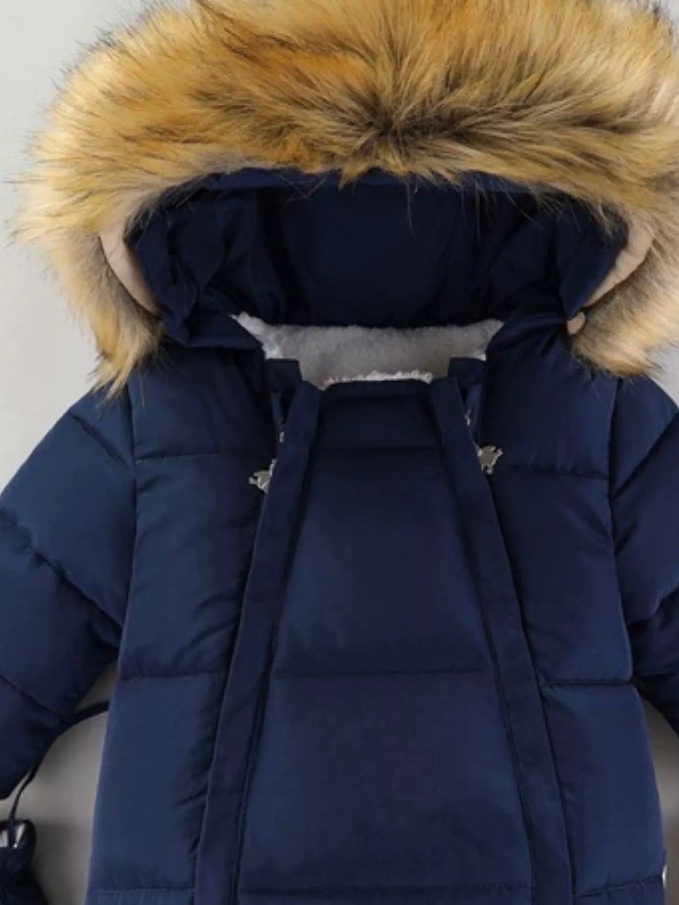 Children's Warm Padded One-Piece Snowsuit with Fur Hood - cas7m
