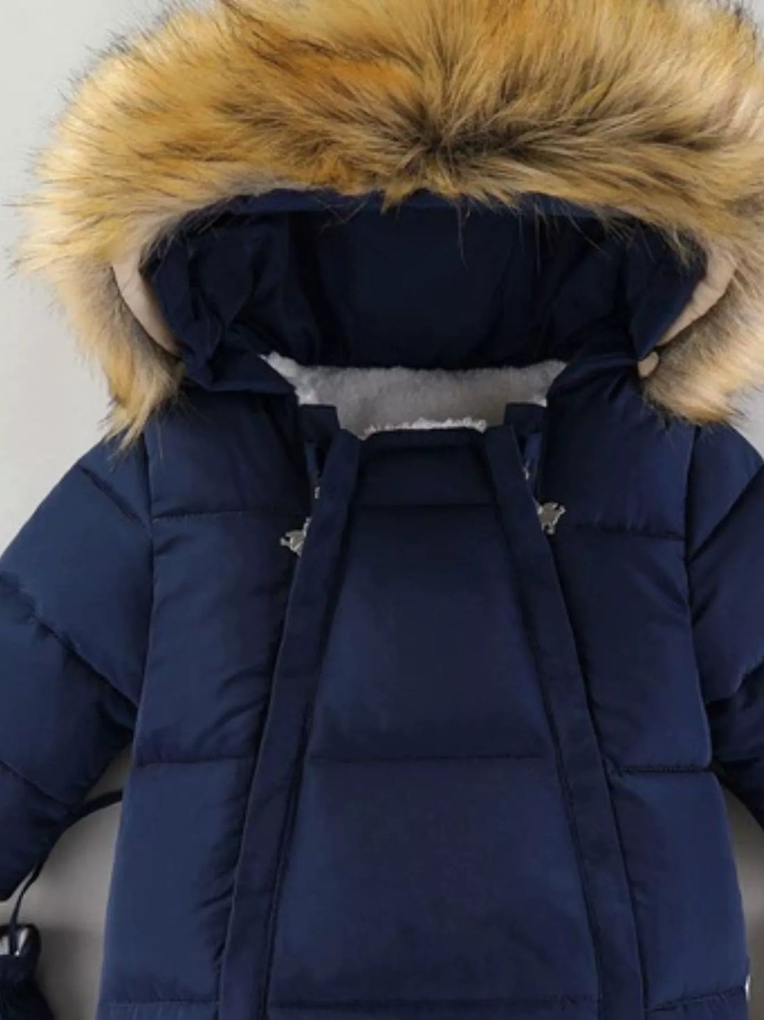 Children's Warm Padded One-Piece Snowsuit with Fur Hood - cas7m