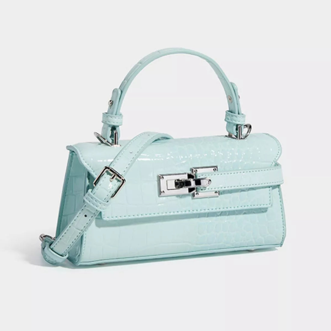 Crocodile Embossed Top Handle Crossbody Bag - cas7m