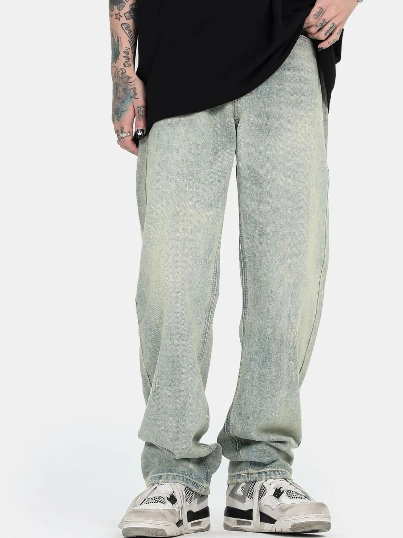 Men's Washed Straight Leg Jeans - cas7m