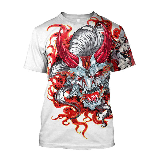 3D Men's T-shirt Samurai Printed T-shirt Loose Round Neck - cas7m