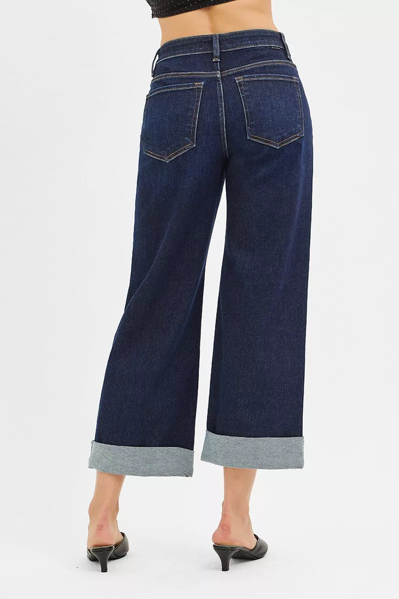 RISEN Mid Rise Fit Ankle Wide Roll Up Jeans - cas7m