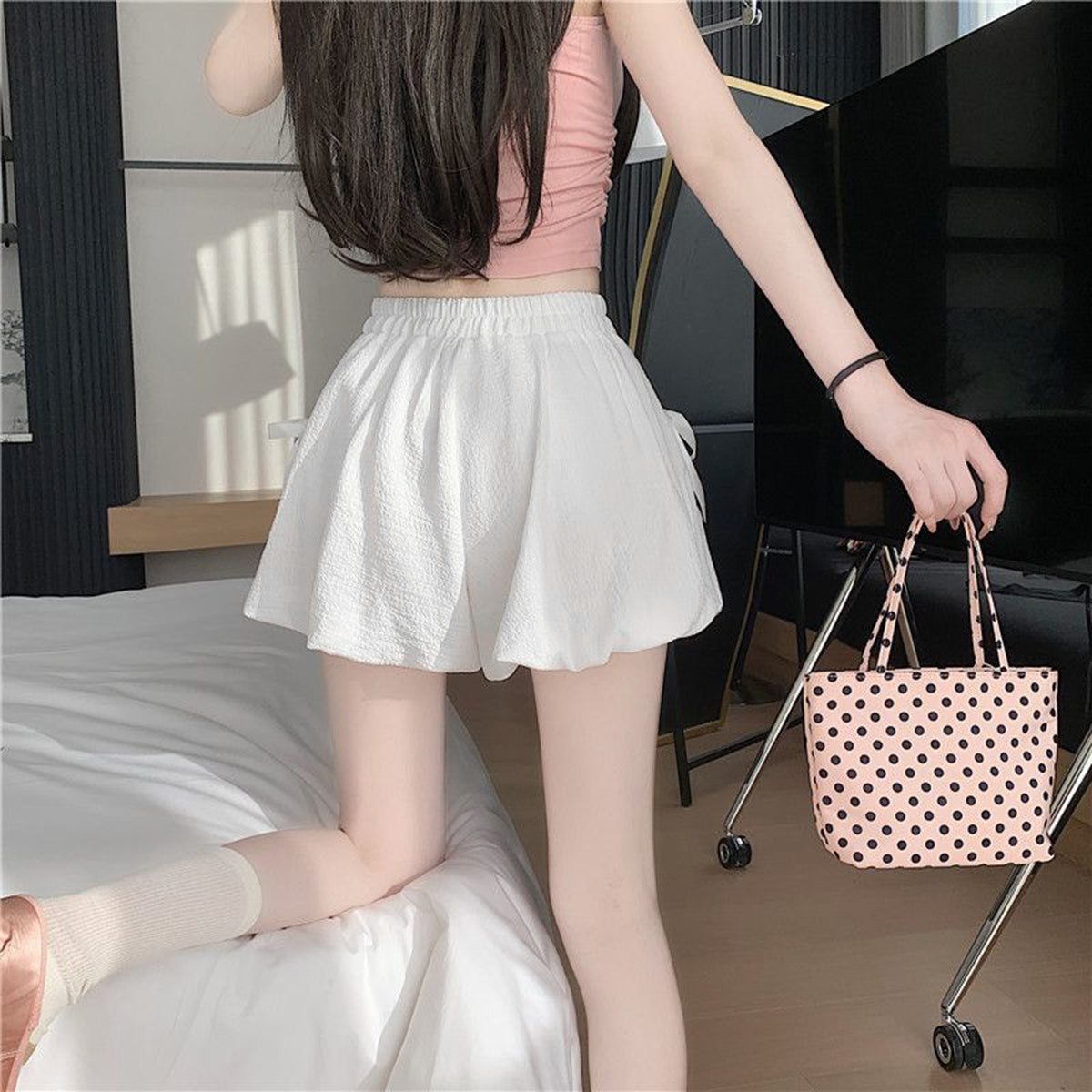 Bowknot High Waist Bubble Skirt - cas7m
