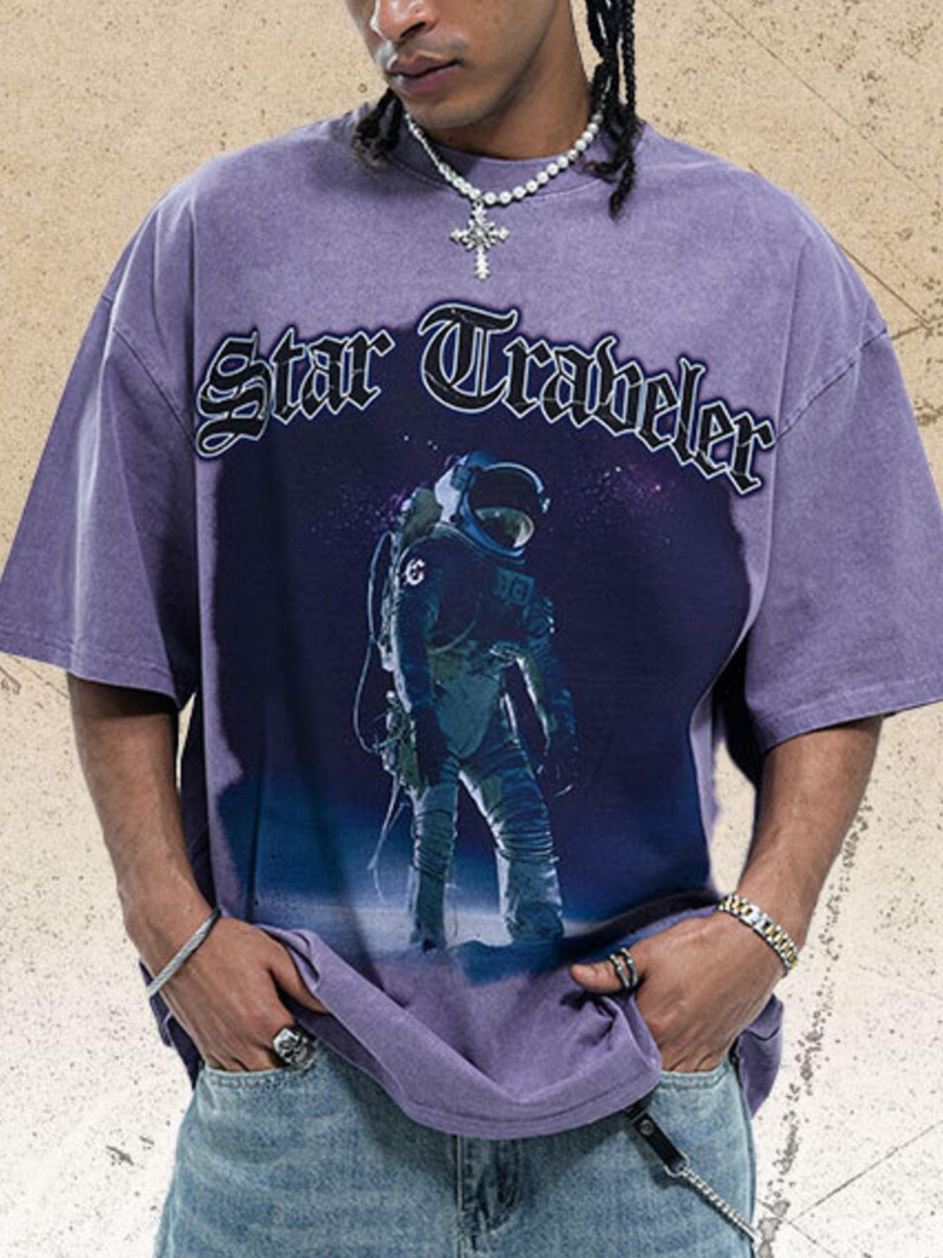 Men's Star Traveler Graphic Oversized T-Shirt - cas7m