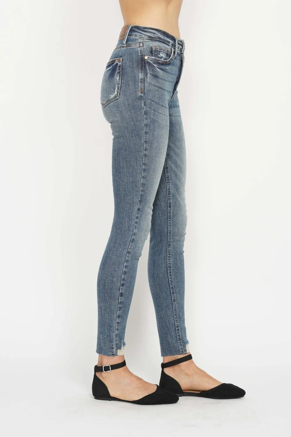 Judy Blue Full Size Tummy Control Vintage Wash Hem Destroy Skinny Jeans - cas7m