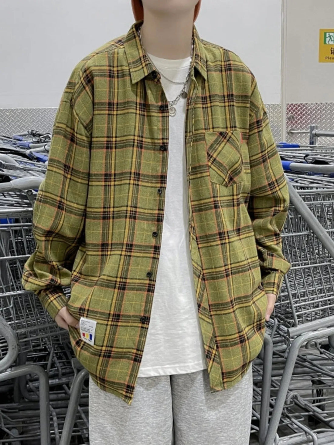 Men's Plus Size Plaid Long Sleeve Shirt - cas7m